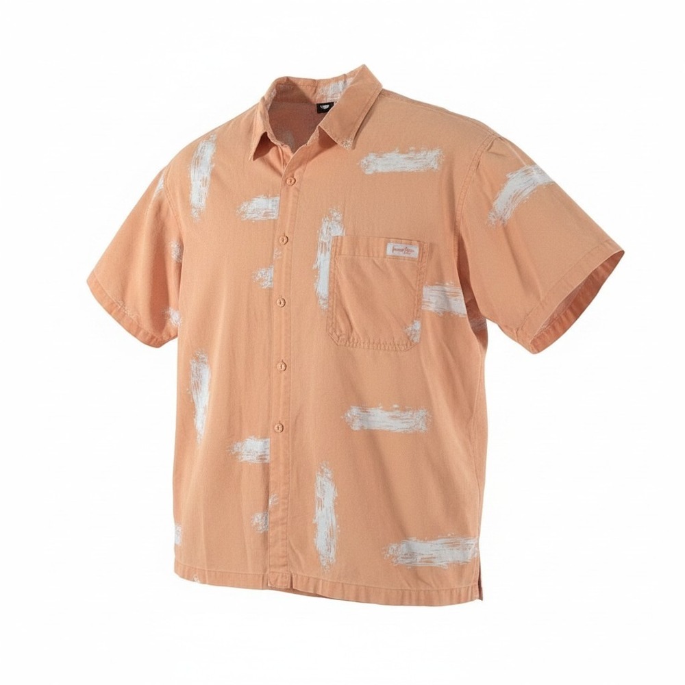 Gotcha Men's Vintage Short Sleeve Button Down Shirt Orange Brushstroke XL